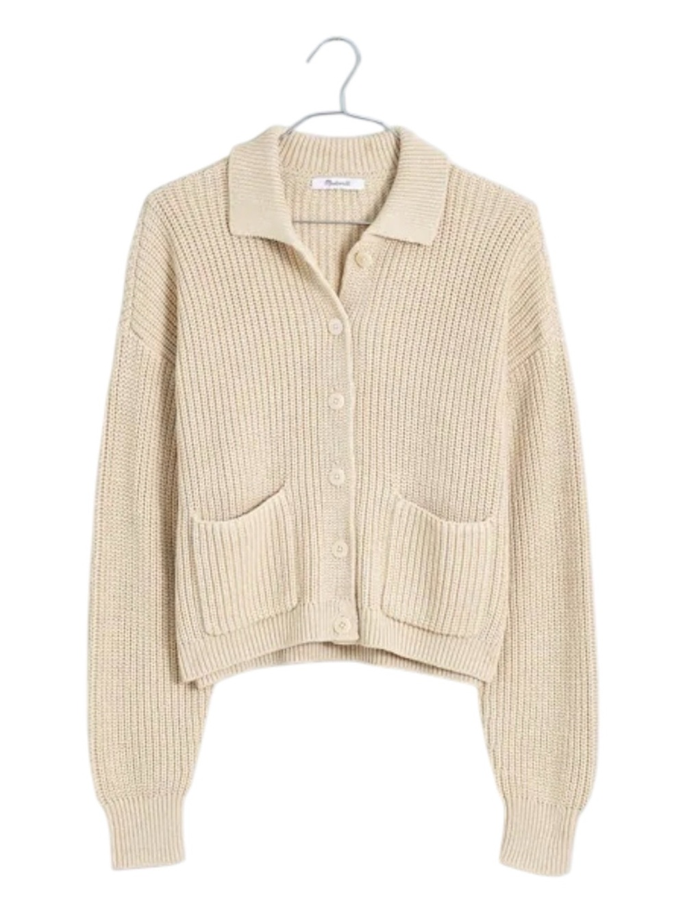 Madewell Women’s Ribbed Polo Cardigan Cream Button-Front Chunky Sweater sz M
